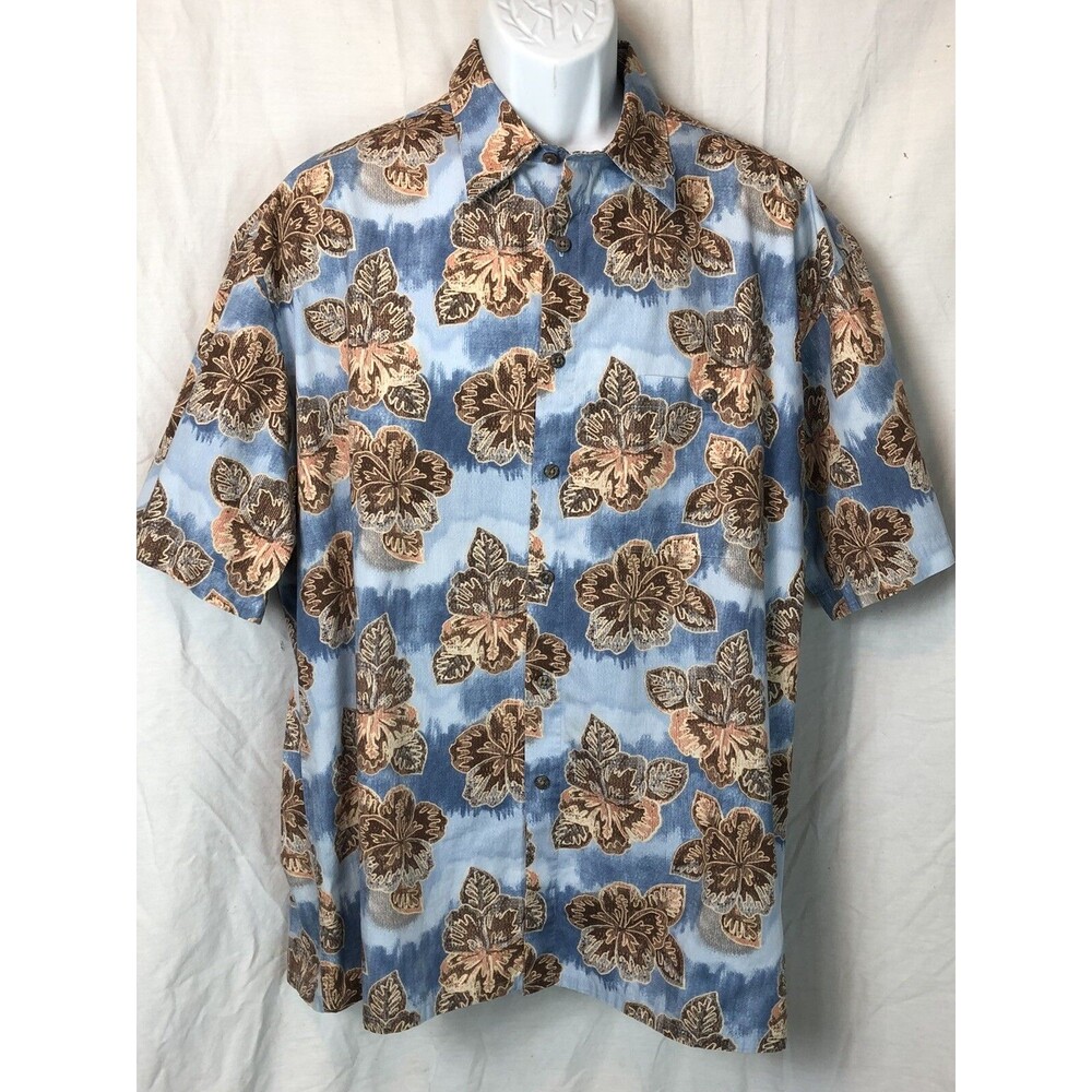 campia moda hawaiian shirt XL Blue/orange ButtonUp Pocket Tropical Surf Beach